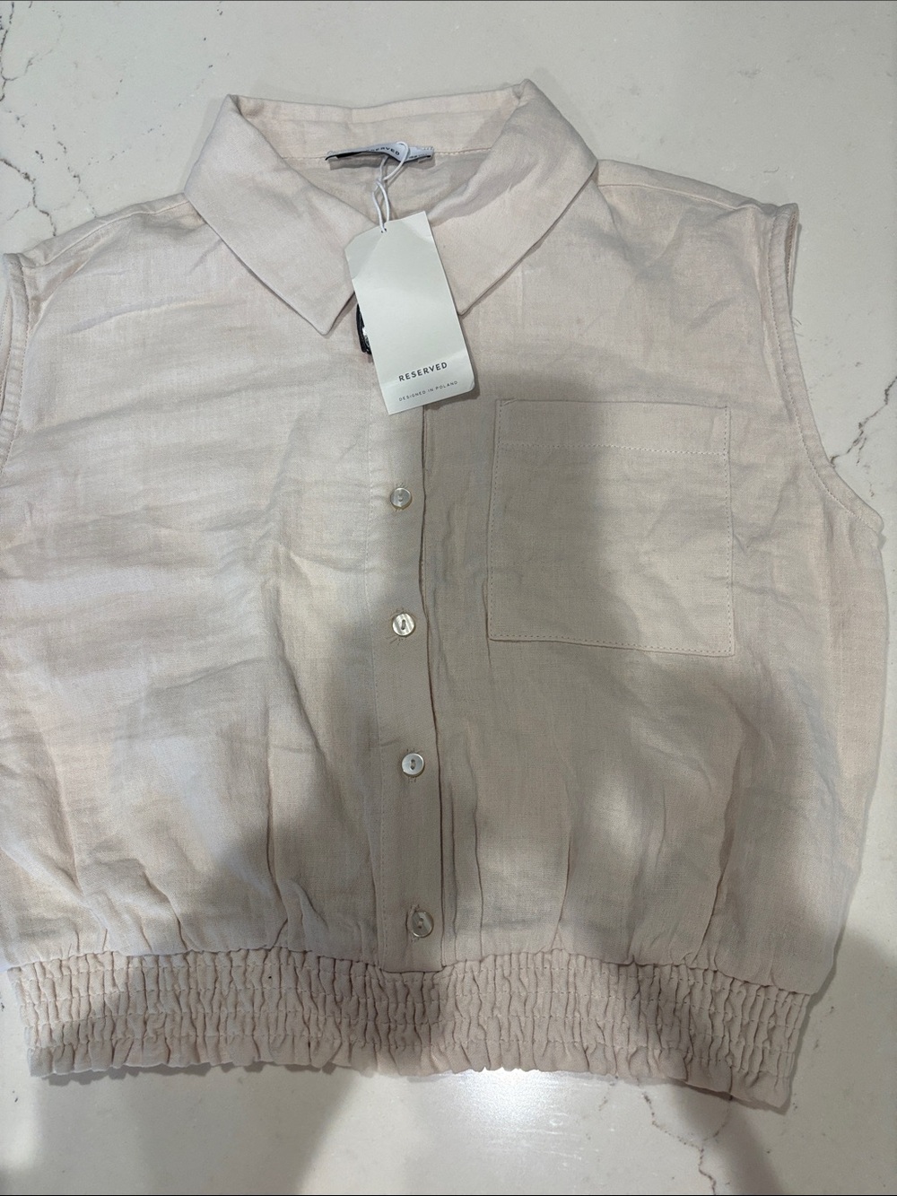 Reserved Linen Blend Cropped Shirt XS Cream NWT